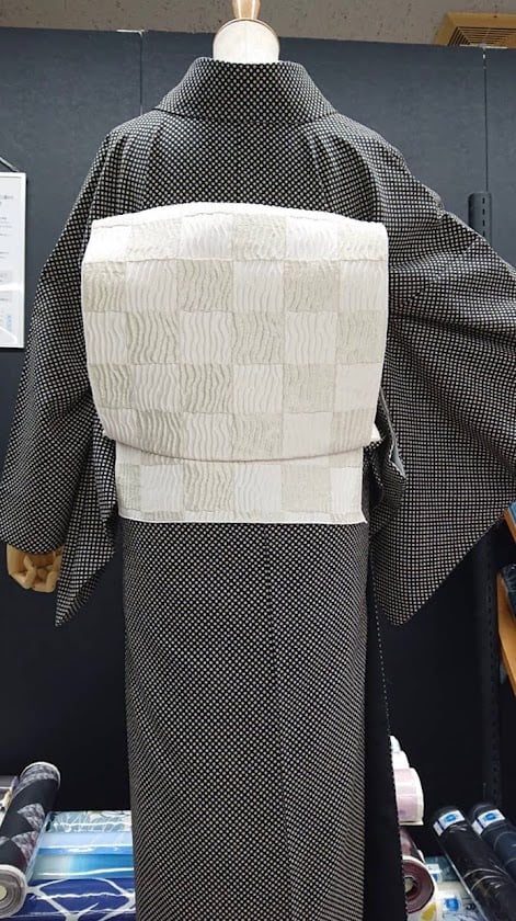 新品注文品【大人兵児帯】創世舎市松文様 黒×グレー | 京の