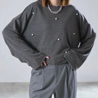 【即納】裾切りっぱなし パール付き プルオーバー スウェット