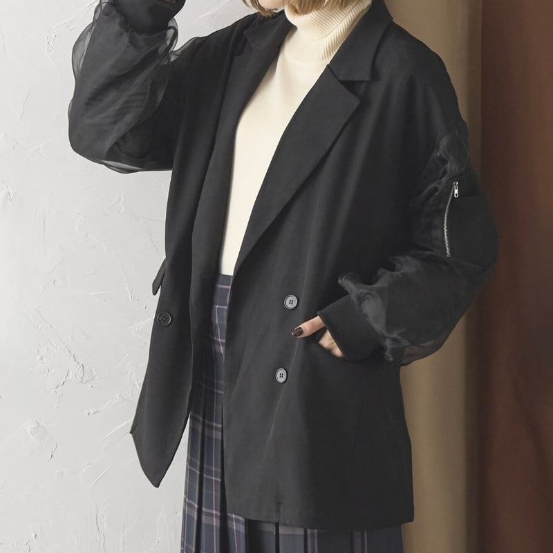 即納】袖チュールレイヤード MA-1風 デザインジャケット | hanao select