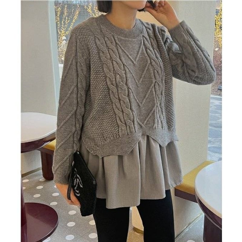 予約】レイヤード風 ケーブル ニット ニットプルオーバー | hanao select