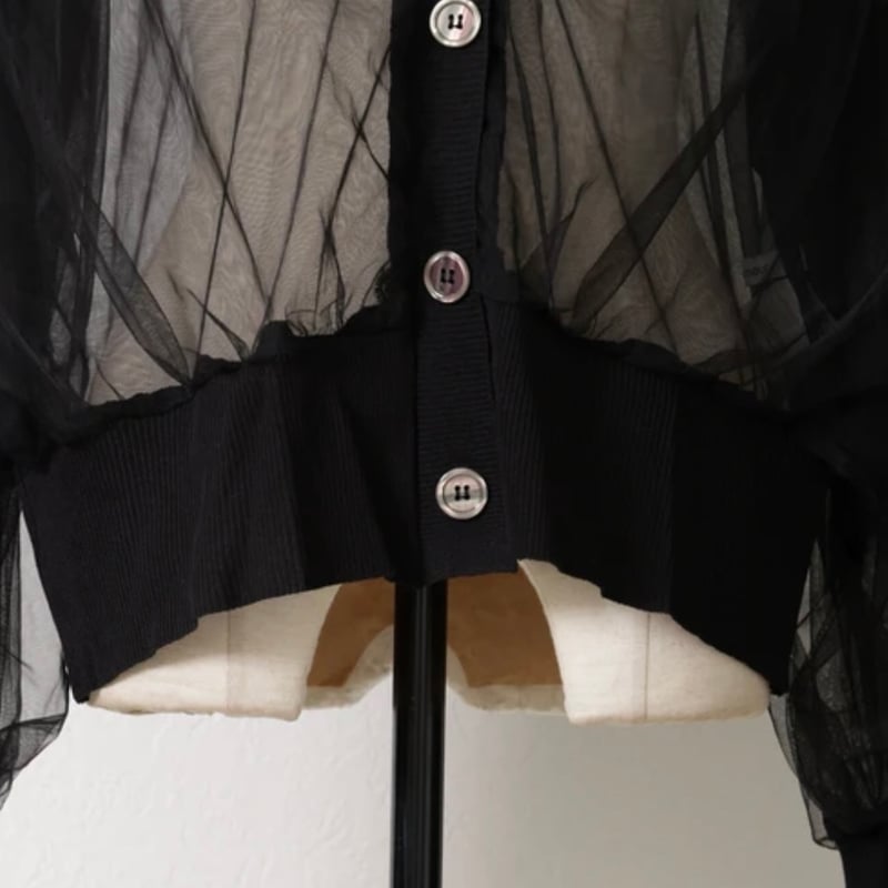 予約】ニットチュールレイヤードカーディガン シアー | hanao select