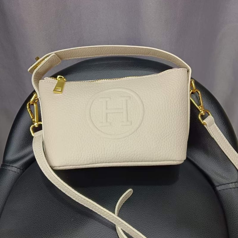 予約】本革 Hロゴ 2way レザー ミニバッグ ショルダーストラップ付き