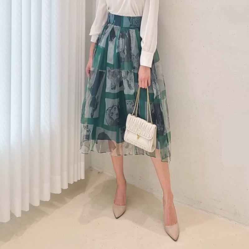 予約】 裏地付き オーガンジー ブラウス スカート セットアップ