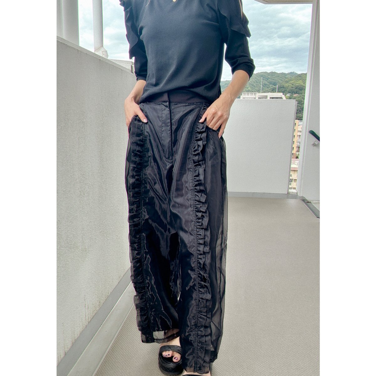 【新品タグ付き】⭐️ENFÖLD⭐️シアーレイヤードパンツオーガンジー ブルー fit=scale-down,w=1200