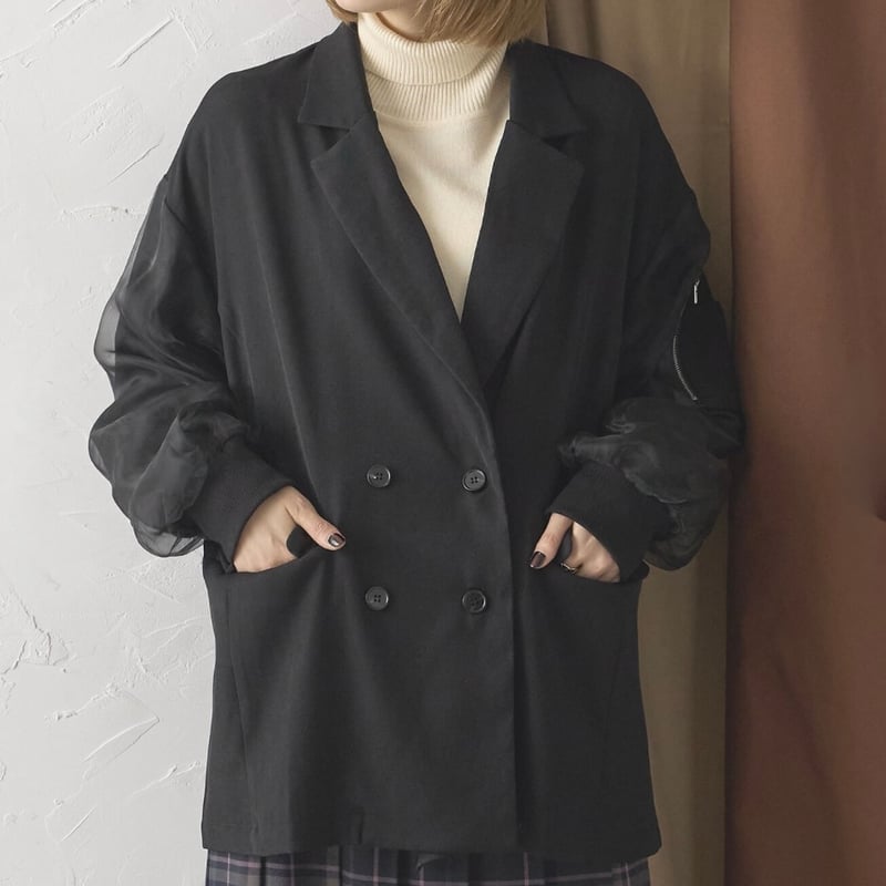 即納】袖チュールレイヤード MA-1風 デザインジャケット | hanao select