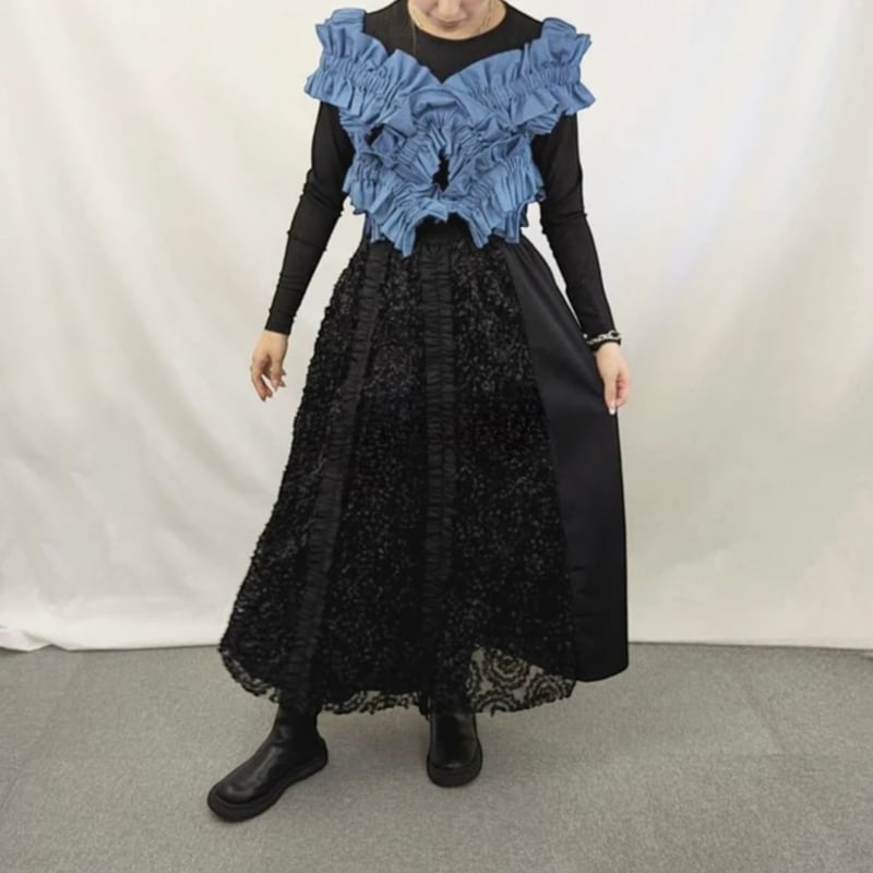 予約】デニムフリルギャザーベスト | hanao select