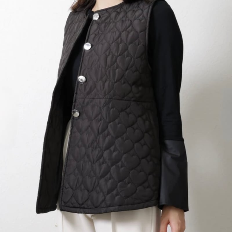 即納】ハートキルティング ペプラム 切り替えベスト ジレ 2color