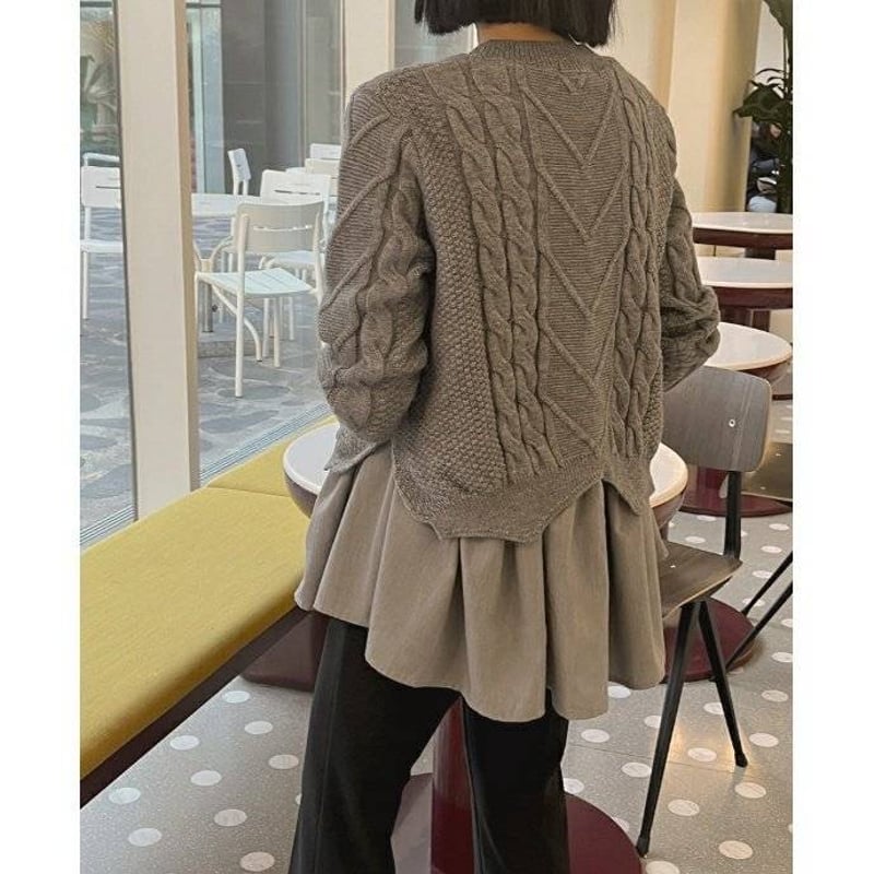 予約】レイヤード風 ケーブル ニット ニットプルオーバー | hanao select