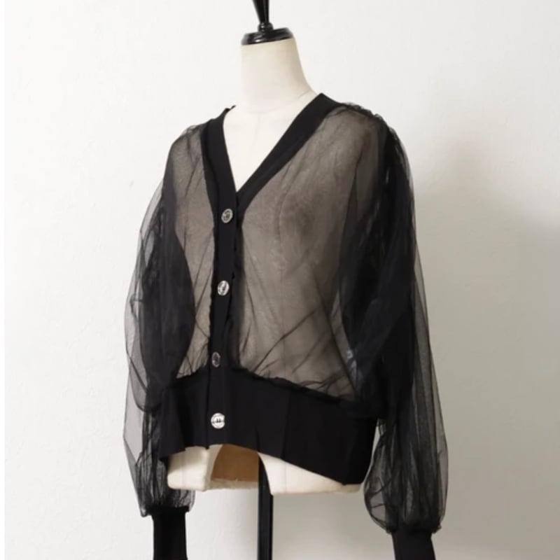 予約】ニットチュールレイヤードカーディガン シアー | hanao select