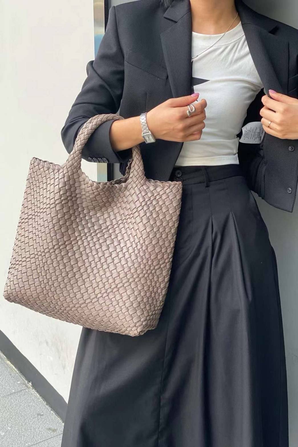 予約】トートバッグ 大容量 メッシュ 編み込み ネオプレン ポーチ付き