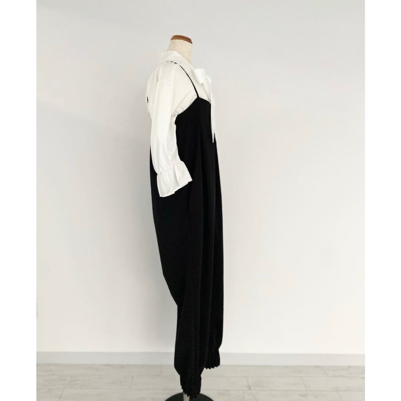 即納】裾タックフリル ジョーゼットサロペットパンツ | hanao select