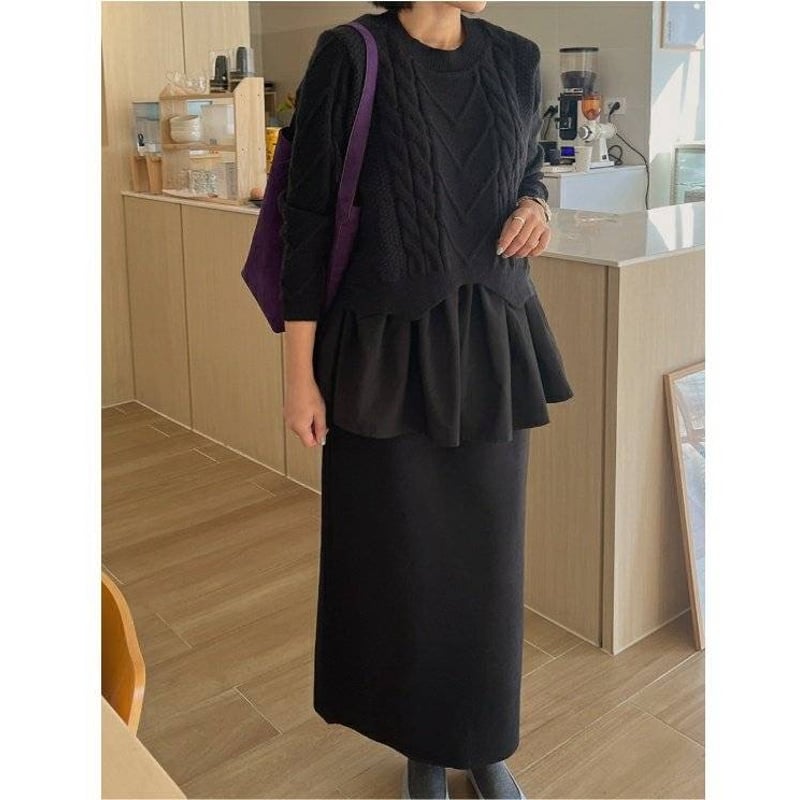 予約】レイヤード風 ケーブル ニット ニットプルオーバー | hanao select