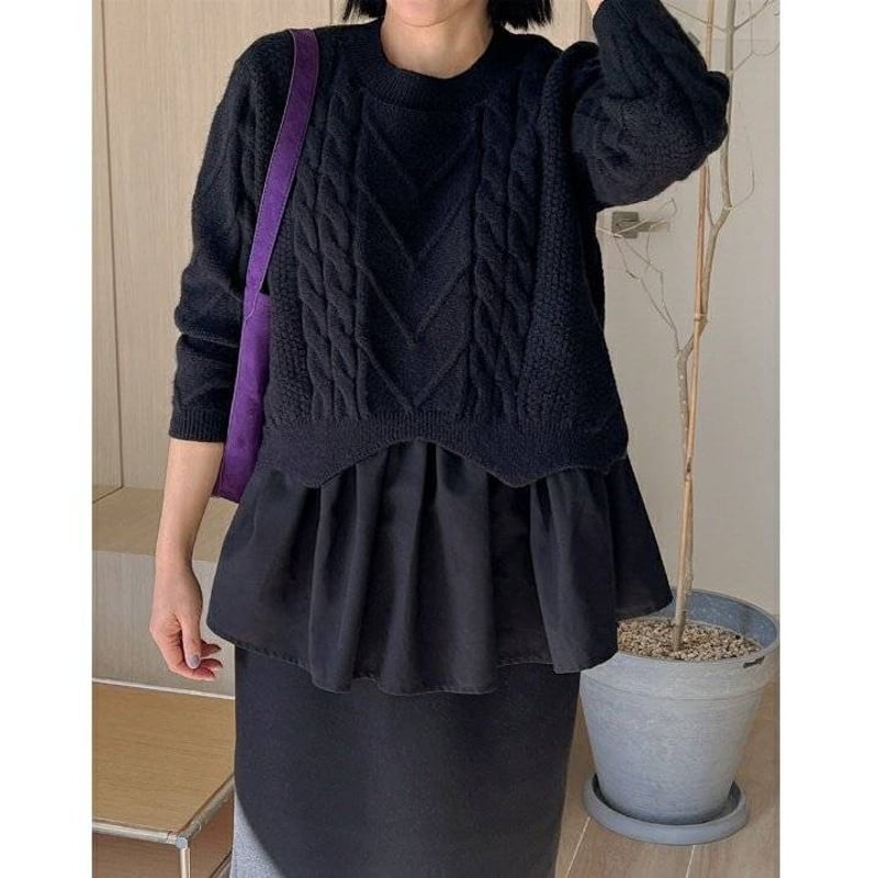 予約】レイヤード風 ケーブル ニット ニットプルオーバー | hanao select