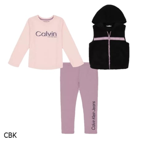 CALVIN KLEIN / Hooded Sherpa Vest with Logo T-shirt and Leggings ３点セット