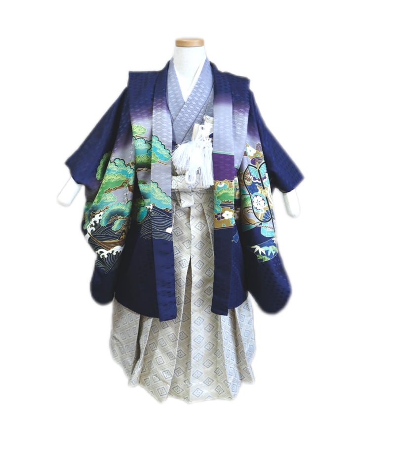 広島 七五三 レンタル 着物 袴 5歳 男の子 羽織袴 フルセット 紺 紫