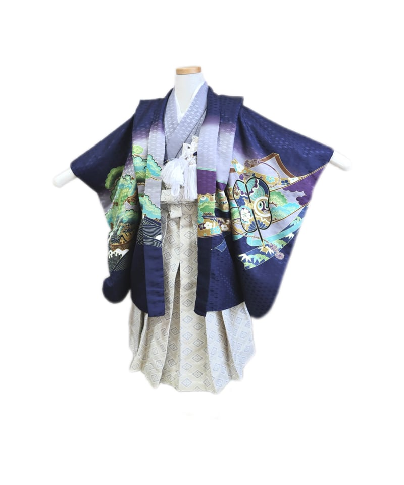 七五三 五歳 男児 羽織袴フルセット 紺地 袴変更可能 NO34276 七五三 五歳 男児 羽織袴フルセット 紺地 袴変更可能 NO34276