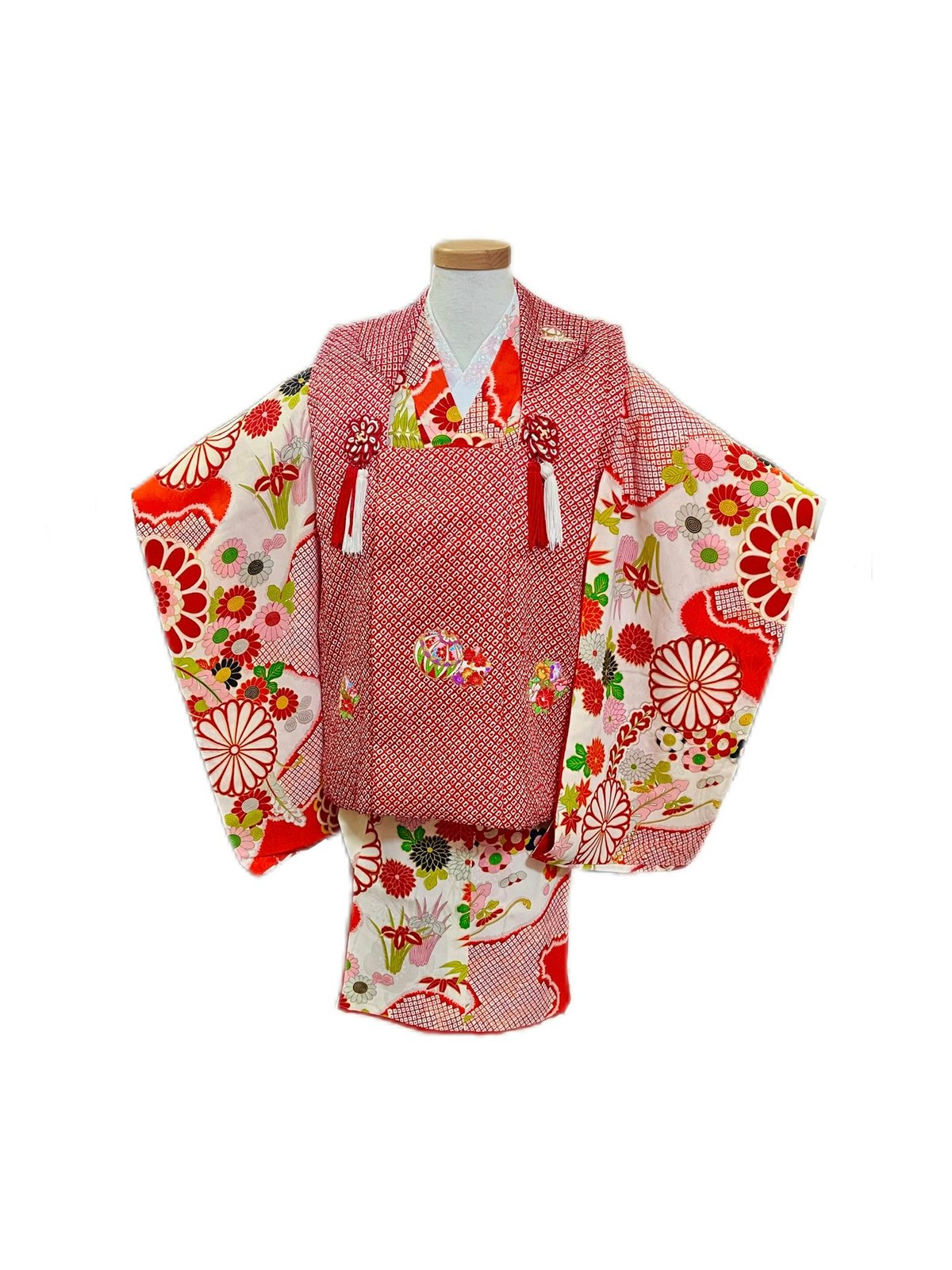 広島 七五三 着物 レンタル 3歳 女の子 被布 アンティーク朱色 赤絞り