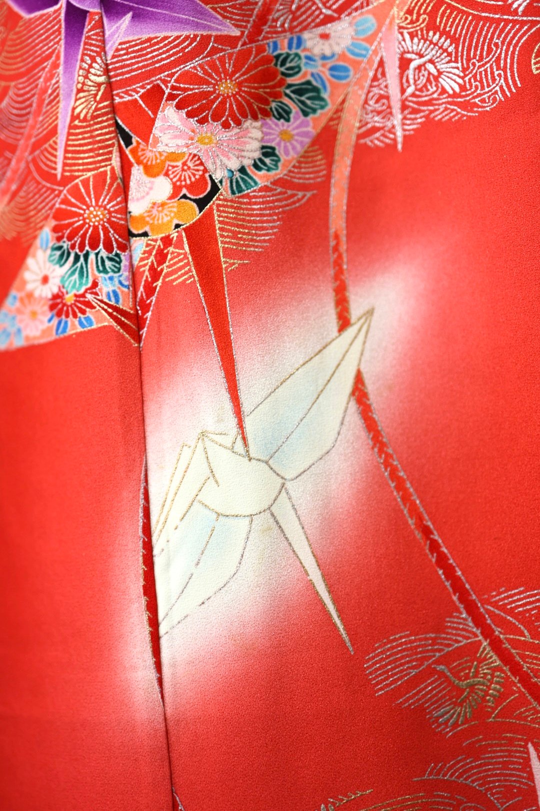 七五三　長襦袢　レトロアンティーク　和洋折衷コーデ　コスプレ　赤×黒　折り鶴 七五三 長襦袢 レトロアンティーク 和洋折衷コーデ コスプレ 赤×黒