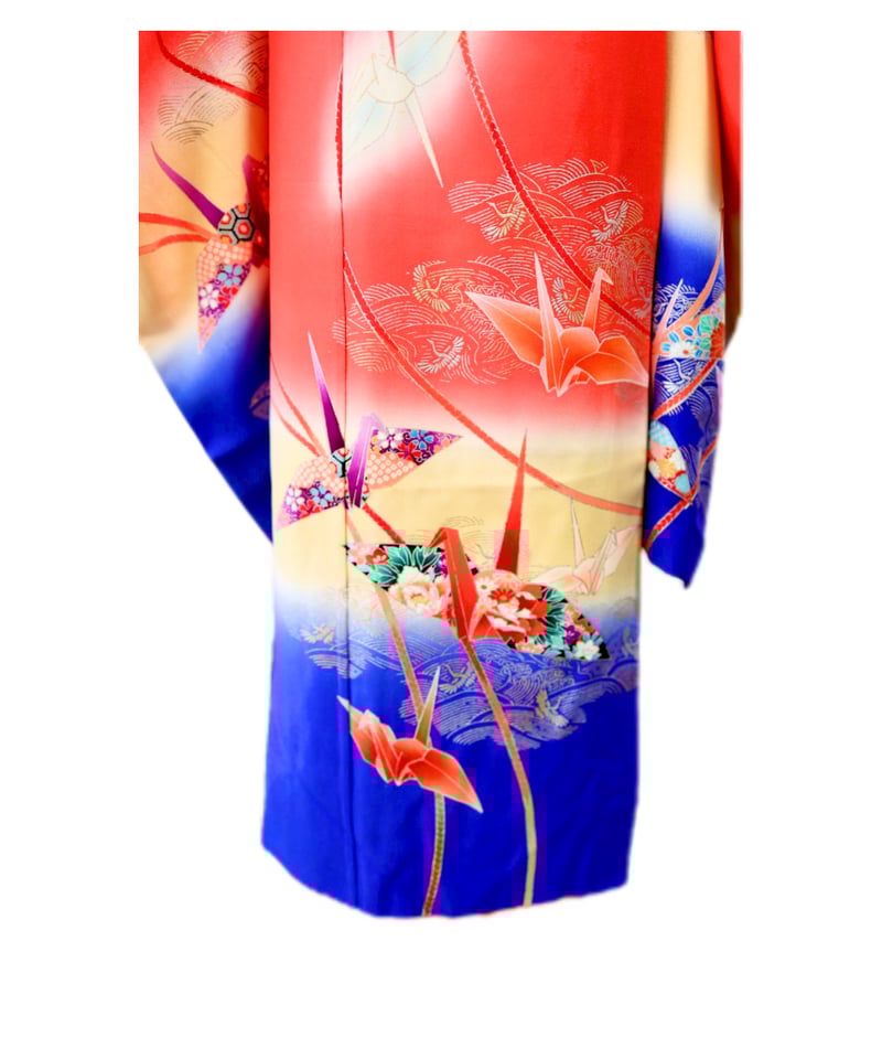 広島 七五三 着物 レンタル 7歳 女の子 朱色 折り鶴 絞り柄 出張着付