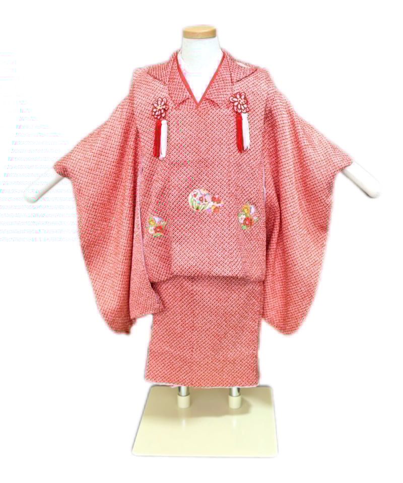 広島 七五三 着物 レンタル 3歳 女の子 被布 赤 総絞り柄 出張着付