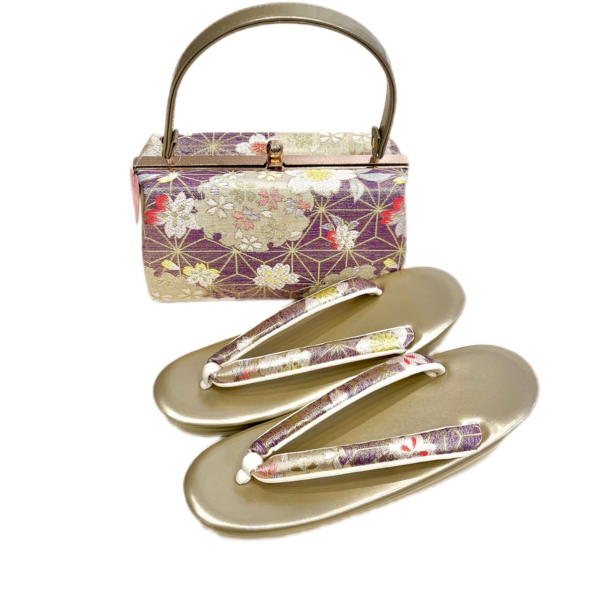 草履 バッグ セット Lサイズ 礼装用 振袖 訪問着 袴 紫×ゴールド