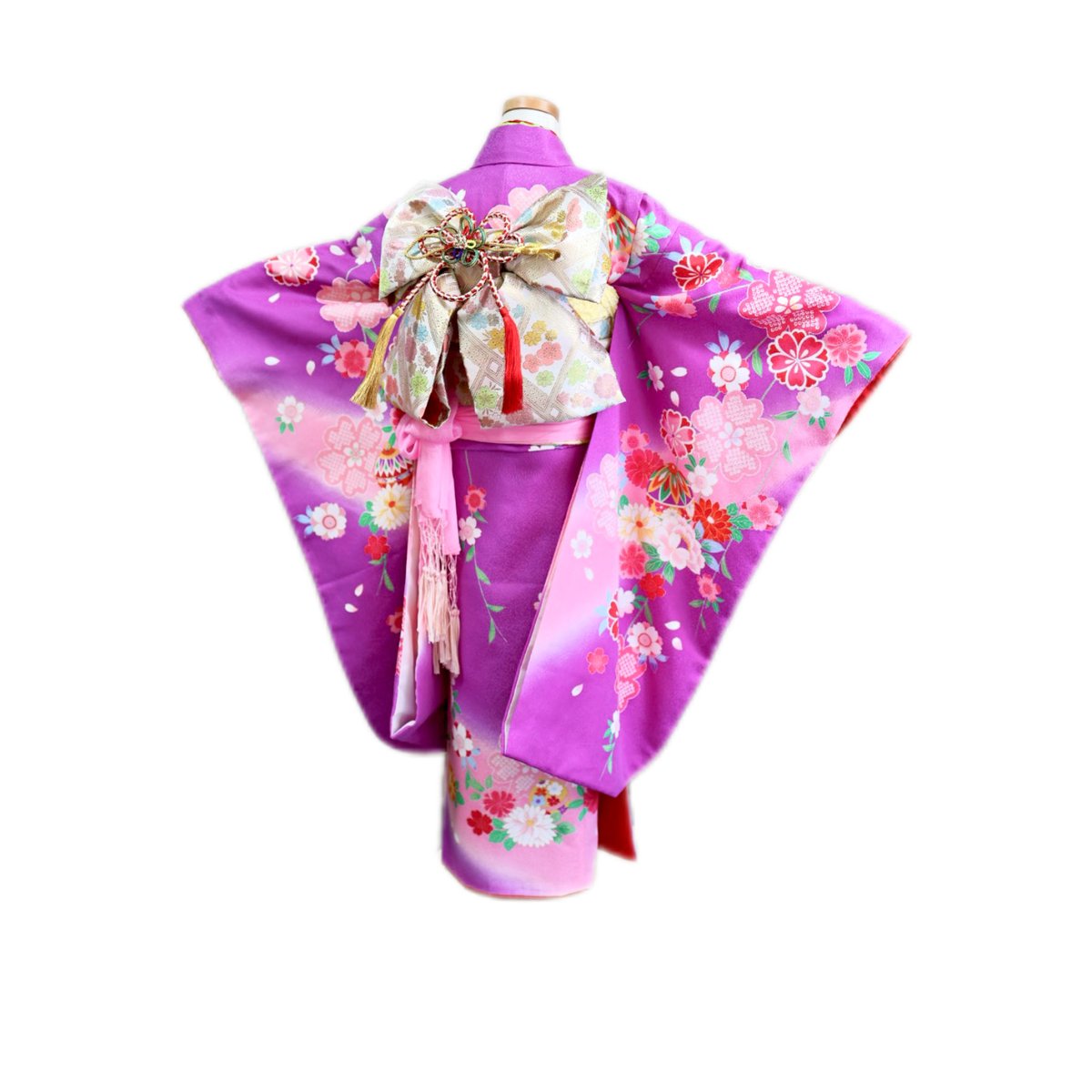 広島 七五三 着物 レンタル 7歳 女の子 紫 手毬 刺繍 出張着付 ヘア