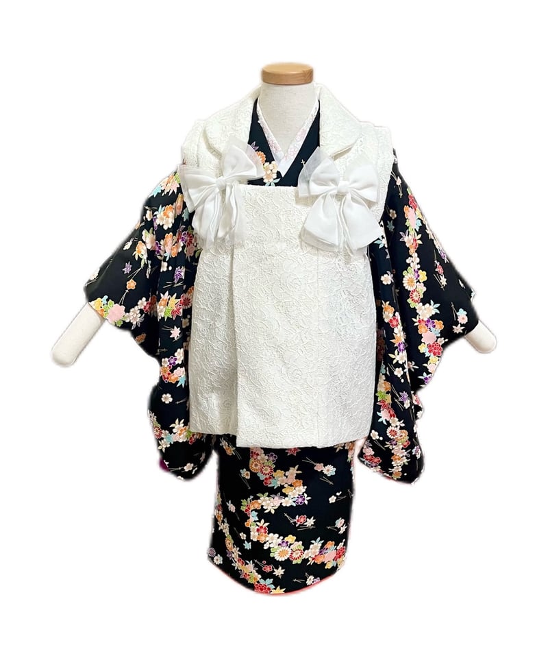 【セットA】七五三　三歳女児　着物　被布　黒×白 七五三 女の子 被布セット 白黒/黒 3才 三才 三歳 販売 女児 着物
