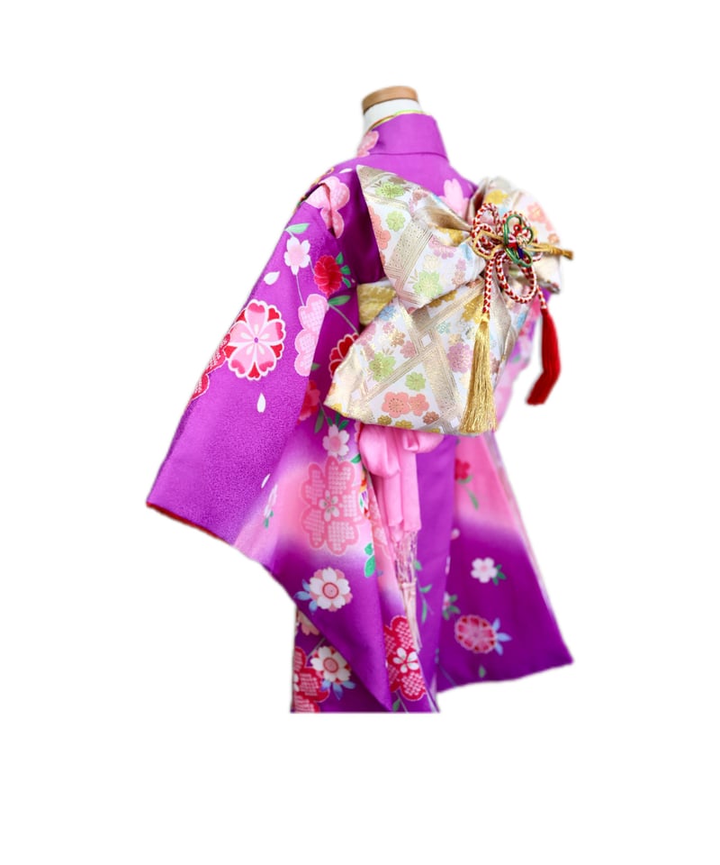 広島 七五三 着物 レンタル 7歳 女の子 紫 手毬 刺繍 出張着付 ヘア