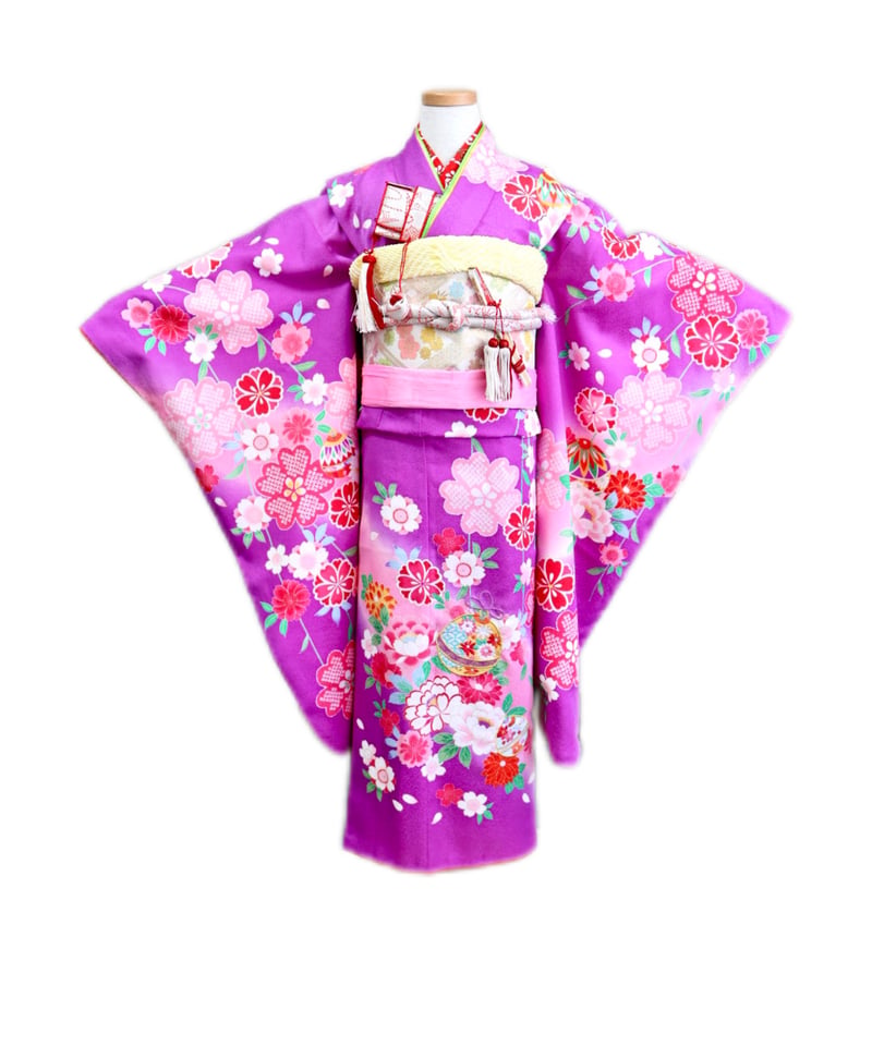 広島 七五三 着物 レンタル 7歳 女の子 紫 手毬 刺繍 出張着付 ヘア