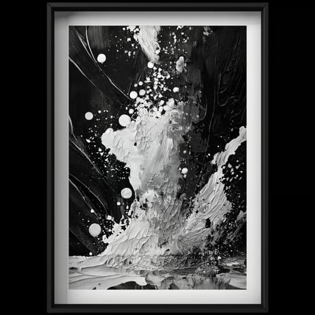 抽象アクリル画 横長 黒白 モノクロ抽象アート 大きな白黒線画 モダンミニマリスト
