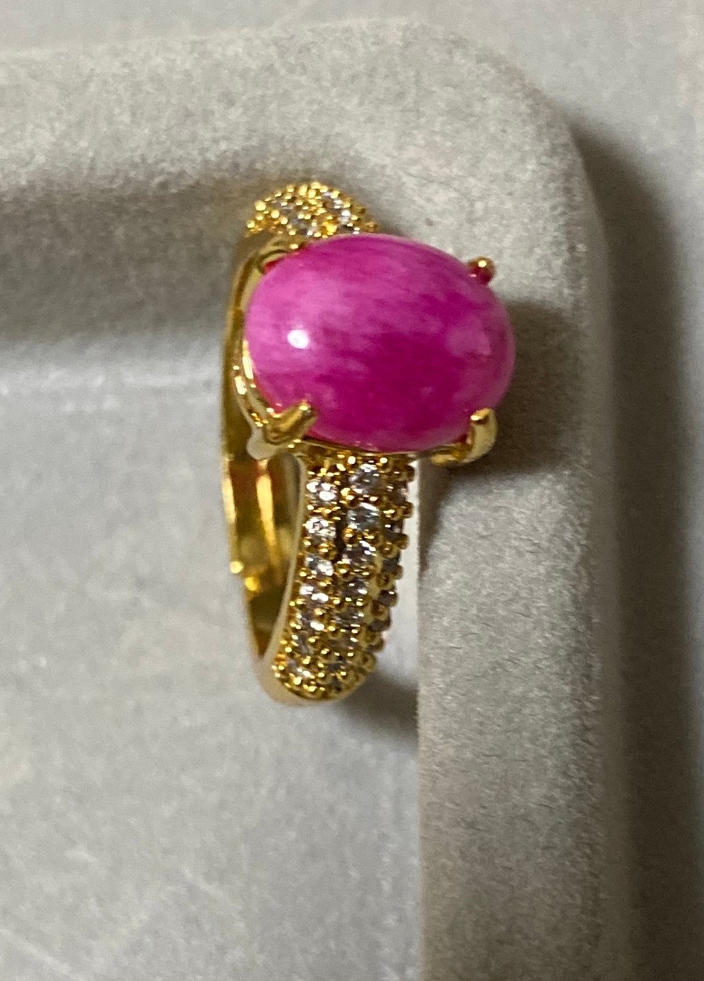 天然石スギライト杉石リング ピンクスギライト ラインストーンゴールド