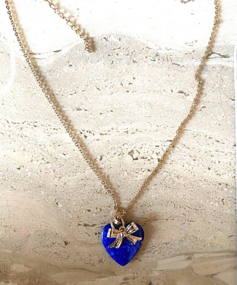 ラピスラズリ ハート型 ネックレス リボンチャーム付 | Peach Ribbon