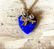 ラピスラズリ ハート型 ネックレス リボンチャーム付 | Peach Ribbon