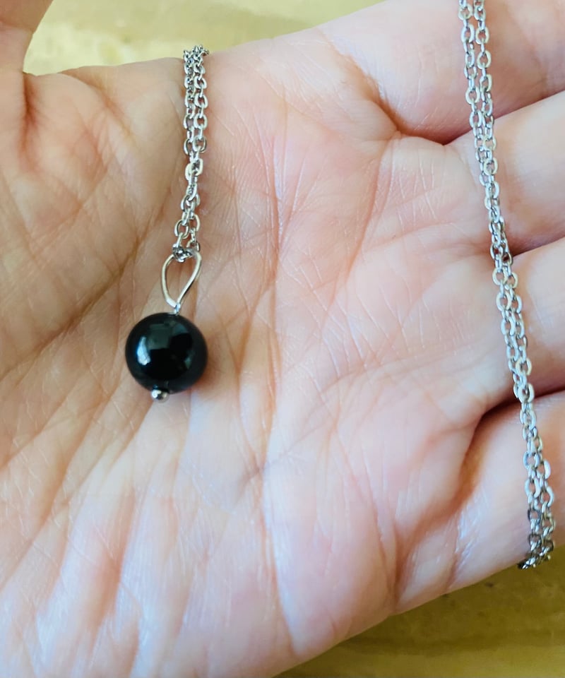 黒水晶モリオン シンプル一粒ネックレスサージカルチェーンアレルギー