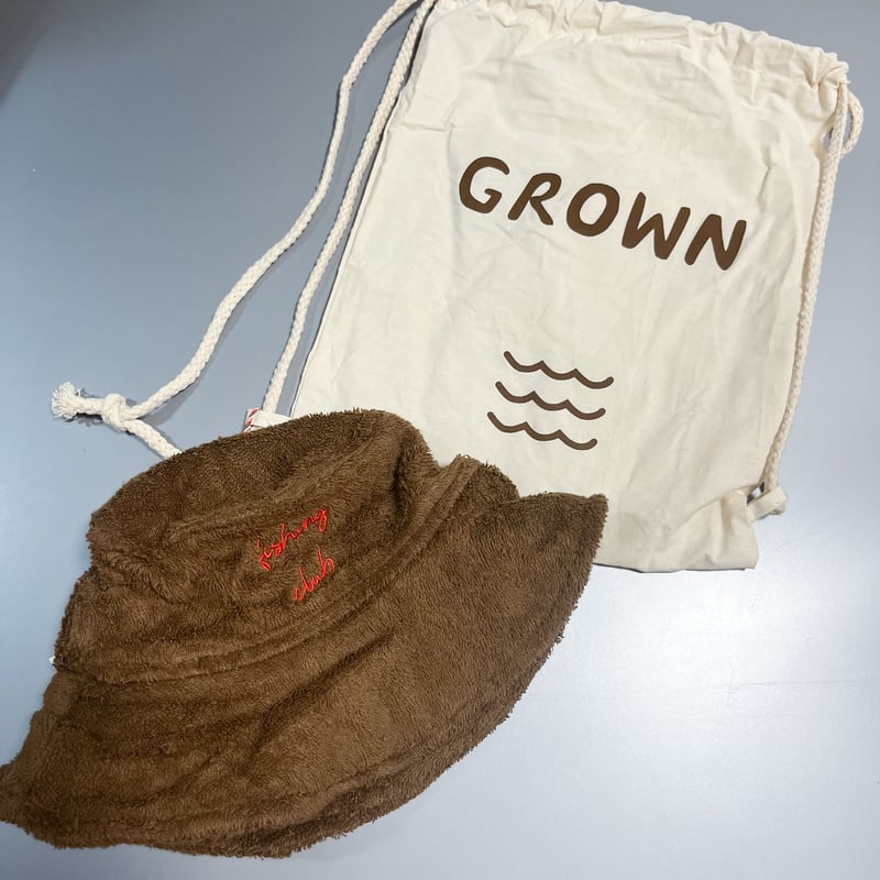 GROWN】'Fishing Club' Terry Bucket Hat - Mud |