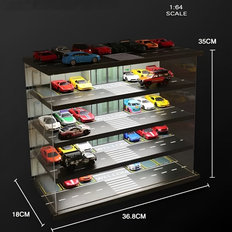 1/64スケールミニカー用地下駐車場ジオラマ LED ライト点灯 車模展示ベース ミニカー ディスプレイ 5階建立体駐車場 LED照明搭載 1/64スケール