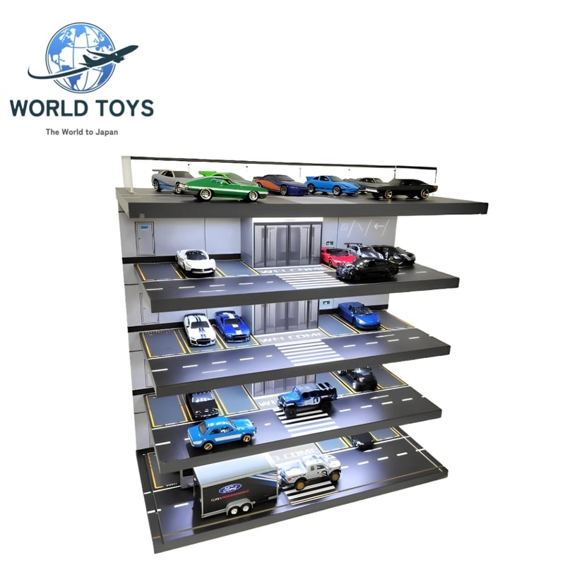 1/64スケールミニカー用地下駐車場ジオラマ LED ライト点灯 車模展示ベース ミニカー ディスプレイ 5階建立体駐車場 LED照明搭載 1/64スケール