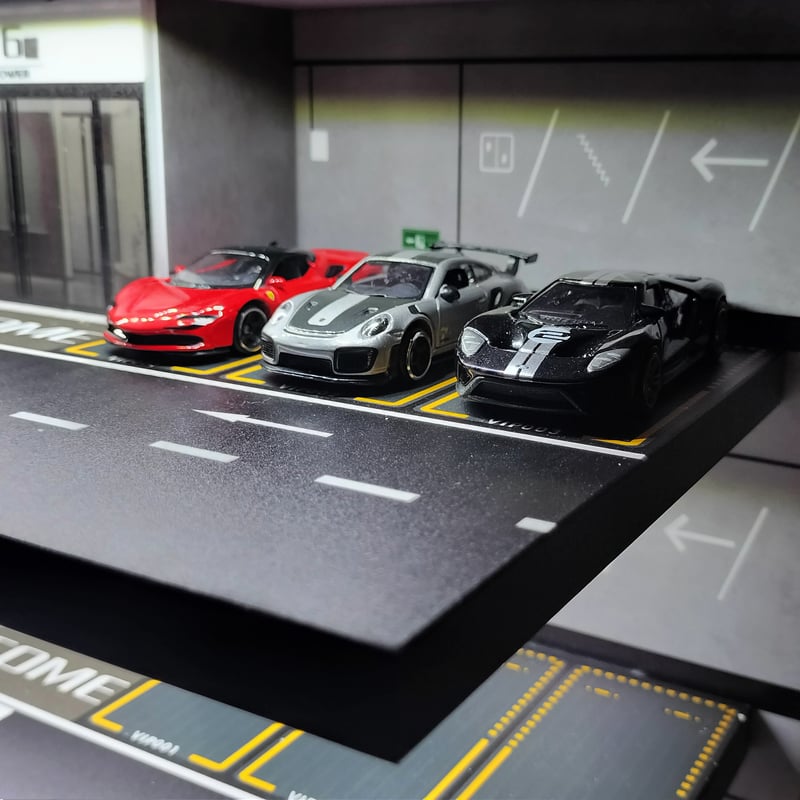 ミニカー ディスプレイ 5階建立体駐車場 LED照明搭載 1/64スケール