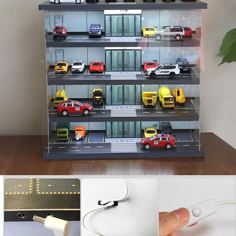 1/64スケールミニカー用地下駐車場ジオラマ LED ライト点灯 車模展示ベース 1/64スケール「地下駐車場 ジオラマ」試作サンプル ご紹介