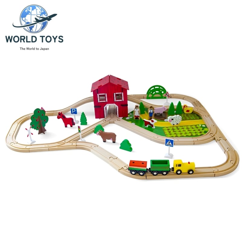 木製トロッコ列車 アニマルファームセット 77PCS 食品衛生法適合品