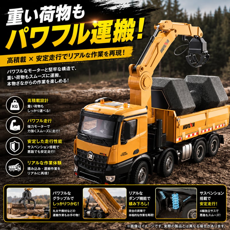 ラジコン クレーンアーム付きダンプトラック 1/14スケール HUINA 1538