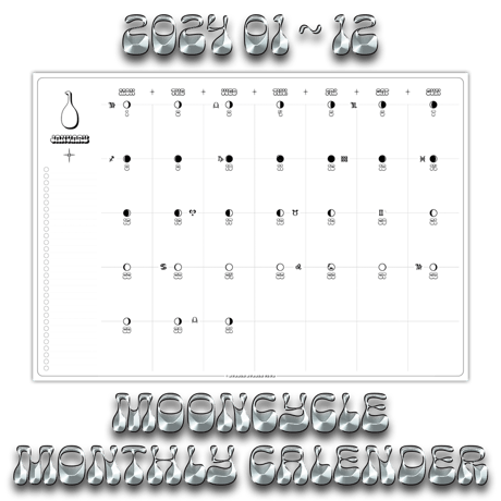 2024 01~12 mooncycle monthly calender / PDF & PNG