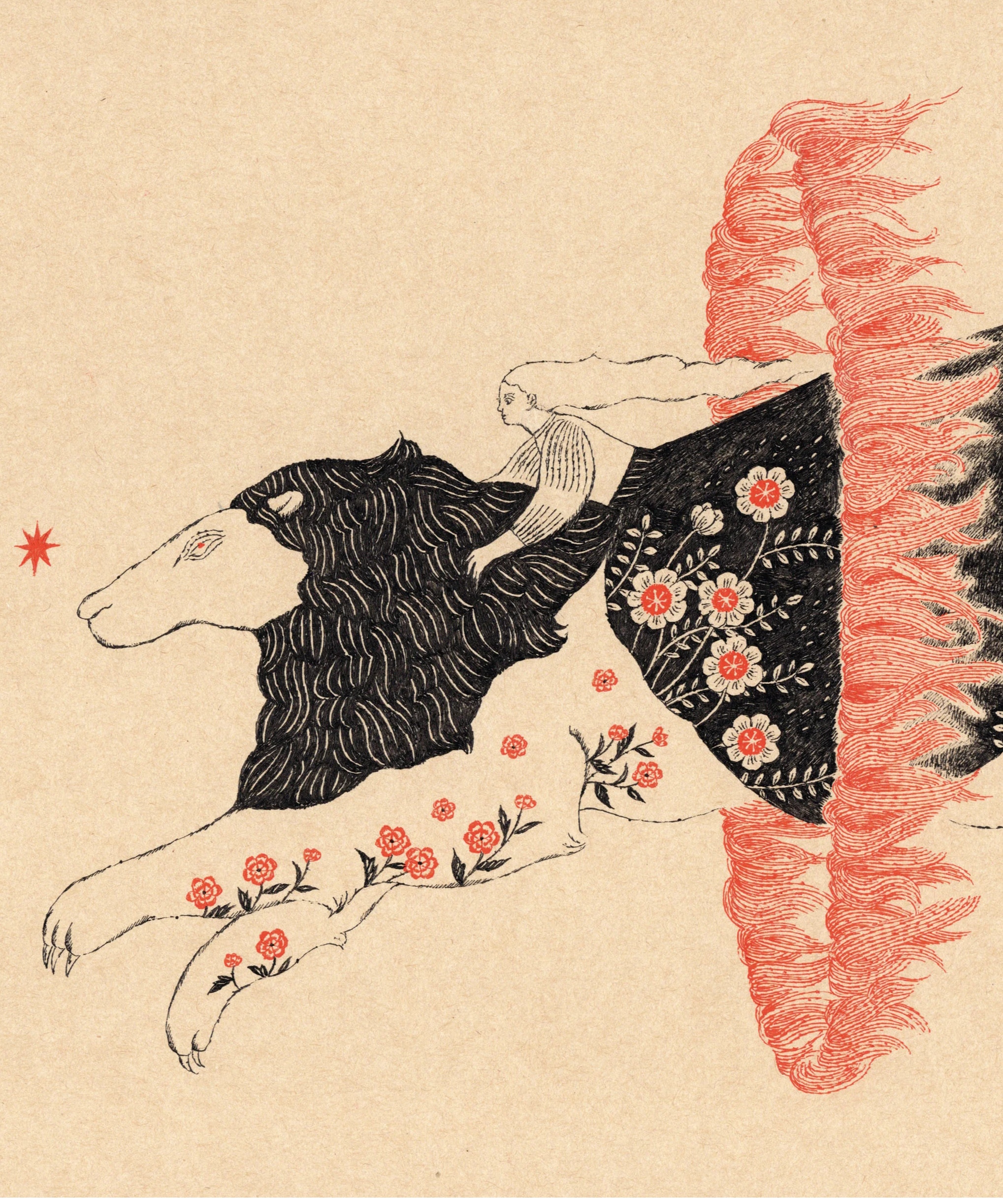 火の輪くぐり ジクレー版画 杉本さなえ | 双柿舎 two persimmons