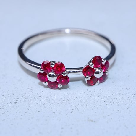 新品❣️ルビー＆ダイヤモンド 925K14PG仕上げリング ツインバードモチーフカボションルビー ダイヤモンドリング R