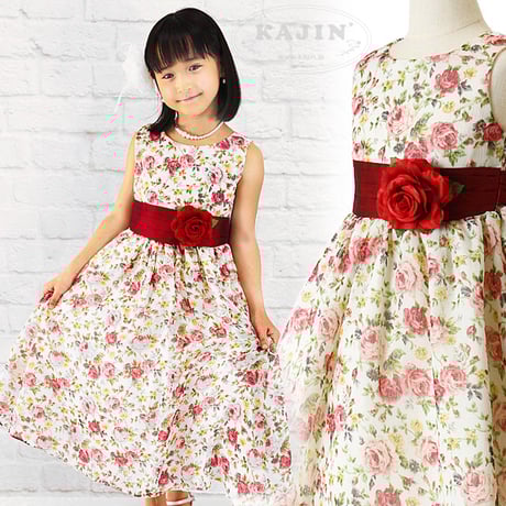シフォン フラワープリント ノースリーブドレス 花柄 90 100 110 120 130 結婚式 発表会 ワンピ