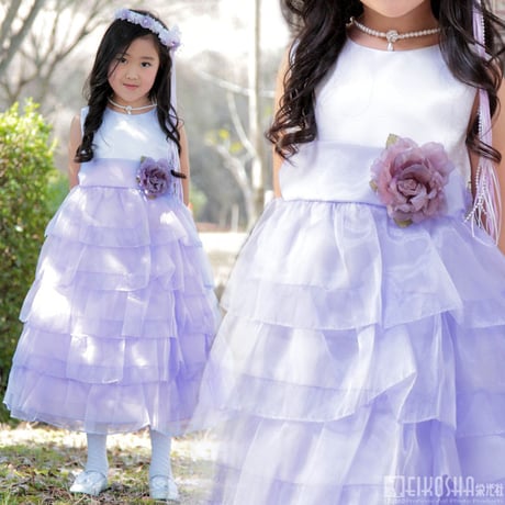 SALE ローズフラワーティアードシフォンフリルドレス「パープル」清楚 上品 シンプル 妖精 リングガール 結婚式 パーティ 誕生日 エレクトーン発表 バイオリン 舞台衣装