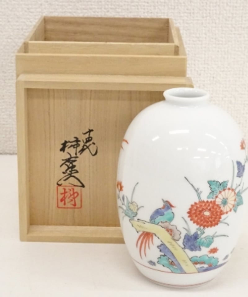 人間国宝 14代酒井田柿右衛門 錦菊鳥文一輪生 共箱付 有田焼 | Maison
