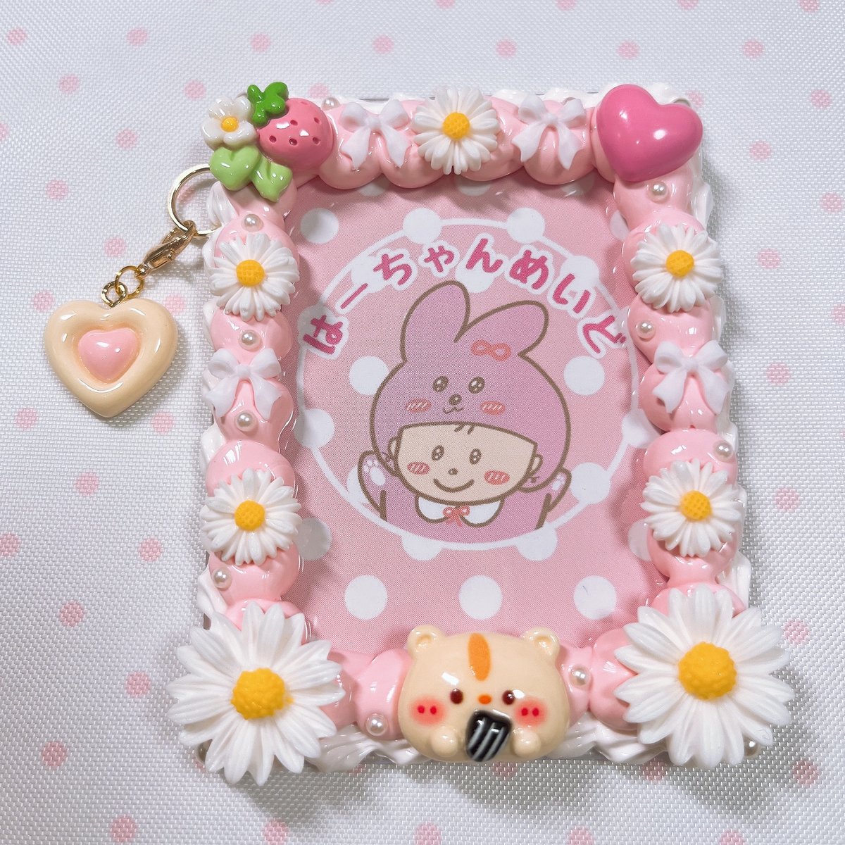 ピンク×白2色ホイップデコトレカケース（ハムスター×ハートチャーム