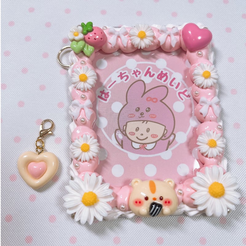 ピンク×白2色ホイップデコトレカケース（ハムスター×ハートチャーム
