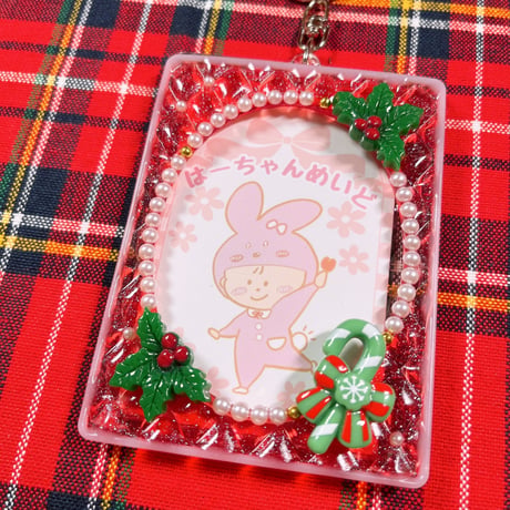 【クリスマス】【訳あり】キルティングケース（オーバル）　 赤ラメ キーホルダーケース